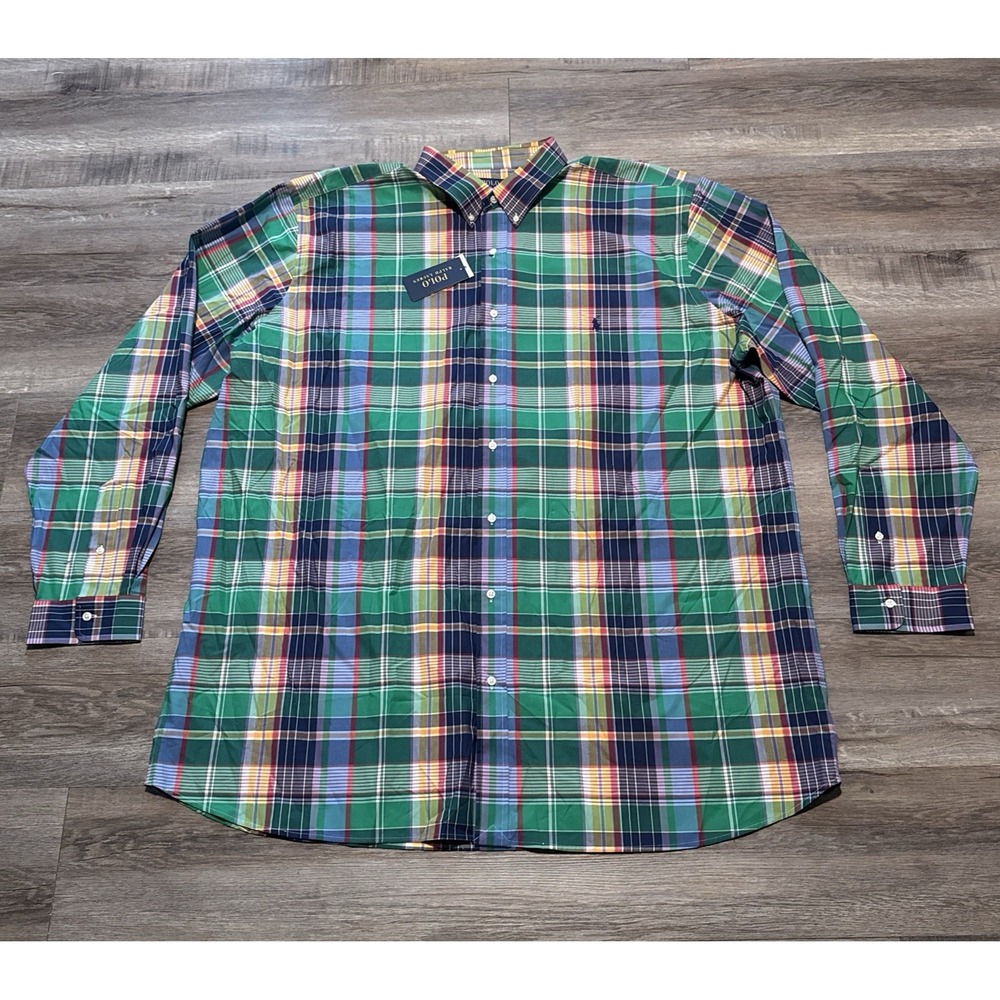 Polo Ralph Lauren Men's 3XLT Classic Fit Green Plaid Long Sleeve Poplin Shirt
